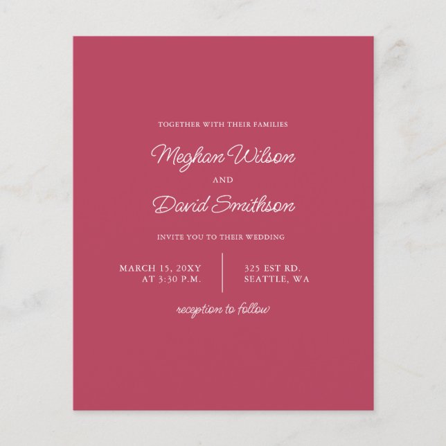 Papier Faire-part de mariage moderne magenta budget (Devant)
