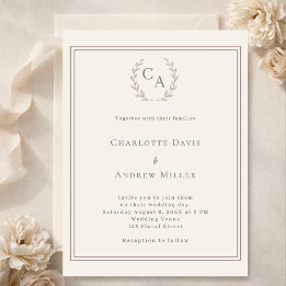 Papier Faire-part de mariage monogrammé avec couronne de