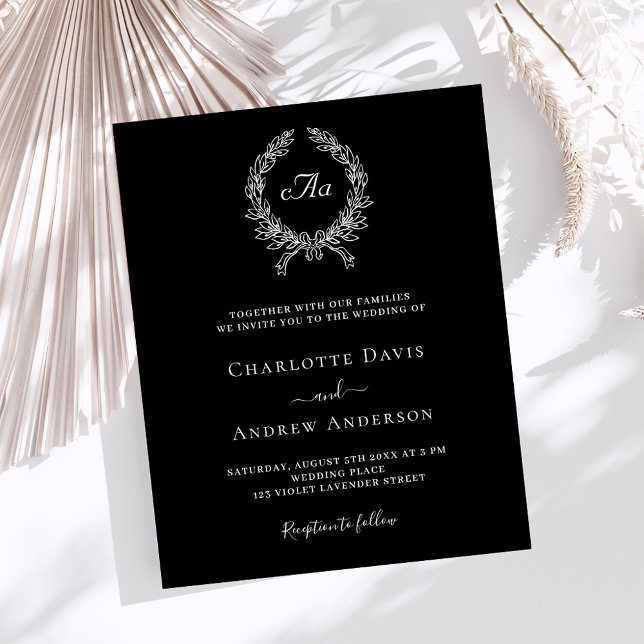 Papier Faire-part de mariage monogramme blanc noir (Créateur téléchargé)