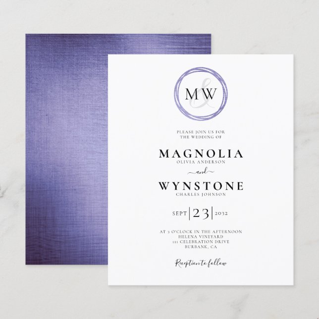 Papier Faire-part de mariage Monogramme de la lavande bud (Devant / Derrière)