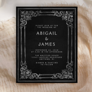Papier Faire-part de mariage noir argent cadre vintage de
