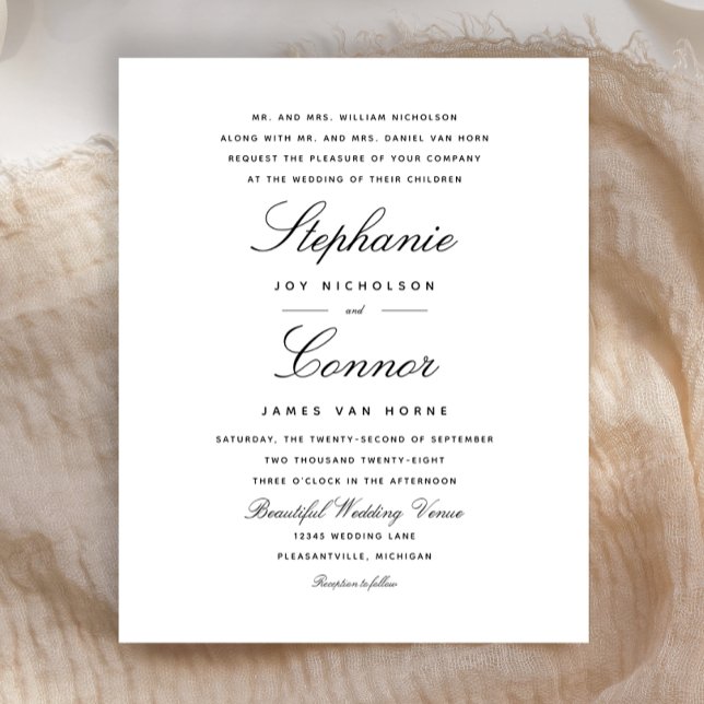 Papier Faire-part de mariage noir élégant et budgétaire (Créateur téléchargé)