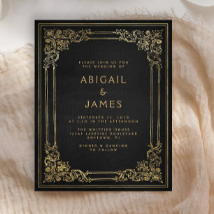 Papier Faire-part de mariage noir or cadre vintage de bud