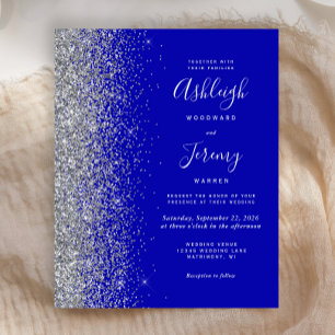 Papier Faire-part de mariage pailleté bleu roi argenté éc