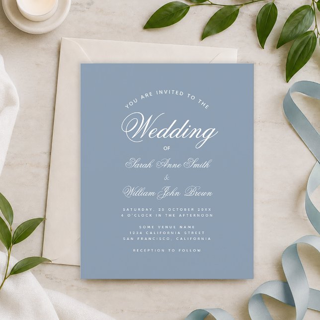 Papier Faire-part de mariage pas cher calligraphie bleu p (Créateur téléchargé)