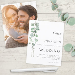 Papier Faire-part de mariage photo au eucalyptus moderne