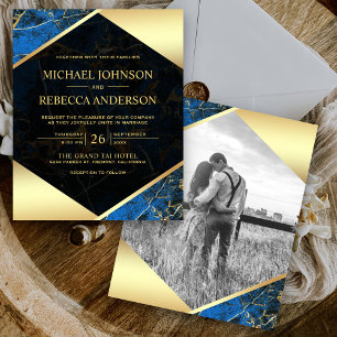 Papier Faire-part de mariage photo budget bleu royal marb