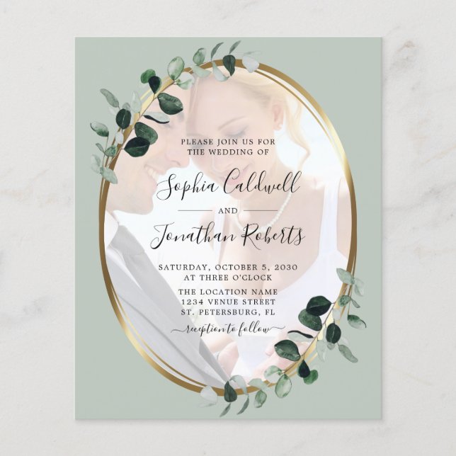 Papier Faire-part de mariage photo Budget Eucalyptus Sage (Devant)