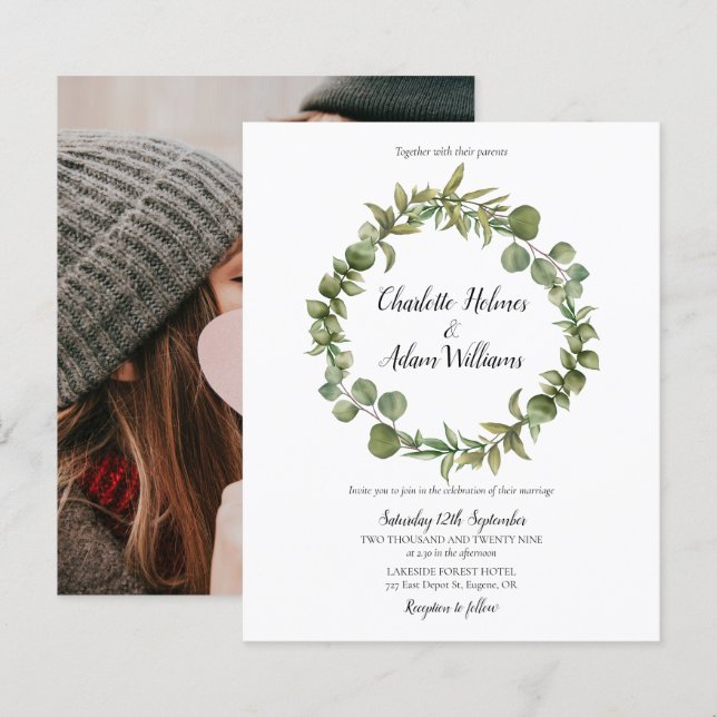Papier Faire-part de mariage photo Budget Green Foliage (Devant / Derrière)