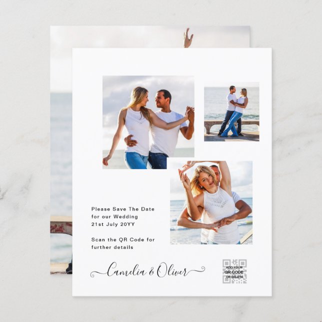 Papier Faire-part de mariage photo budgétaire Date d'enre (Devant / Derrière)