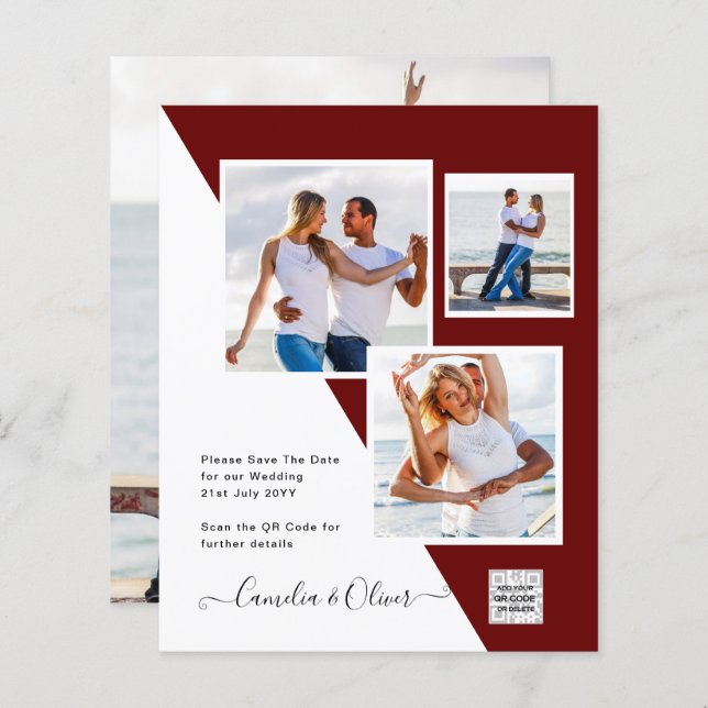 Papier Faire-part de mariage photo budgétaire Date d'enre (Devant / Derrière)