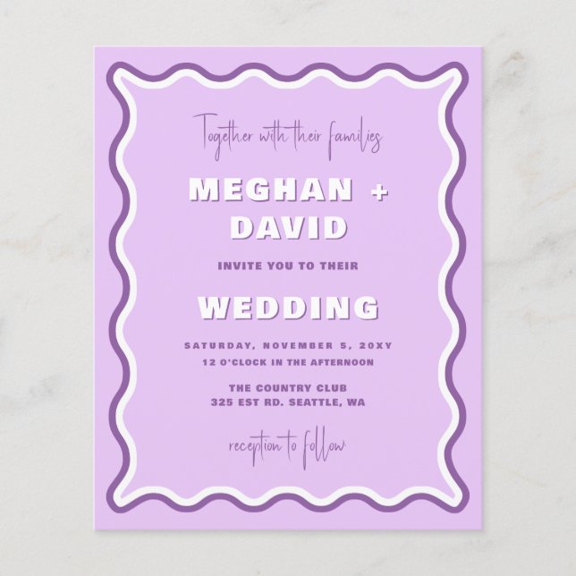 Papier Faire-part de mariage photo couleur violet Budget (Devant)