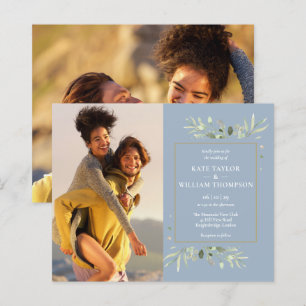 Papier Faire-part de mariage photo Dusty Blue Folift Budg
