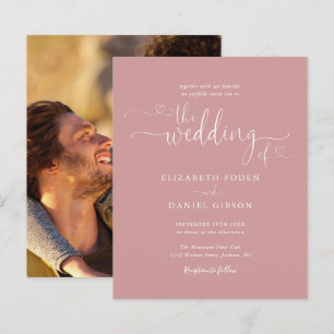 Papier Faire-part de mariage photo écriture dusty rose Bu