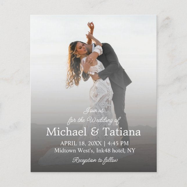 Papier faire-part de mariage photo en script simple moder (Devant)