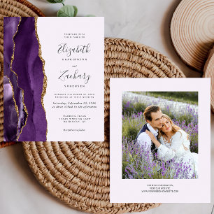 Papier Faire-part de mariage photo lavande Agate Violet B