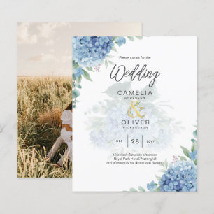 Papier Faire-part de mariage photo moderne Blue Hydrangea