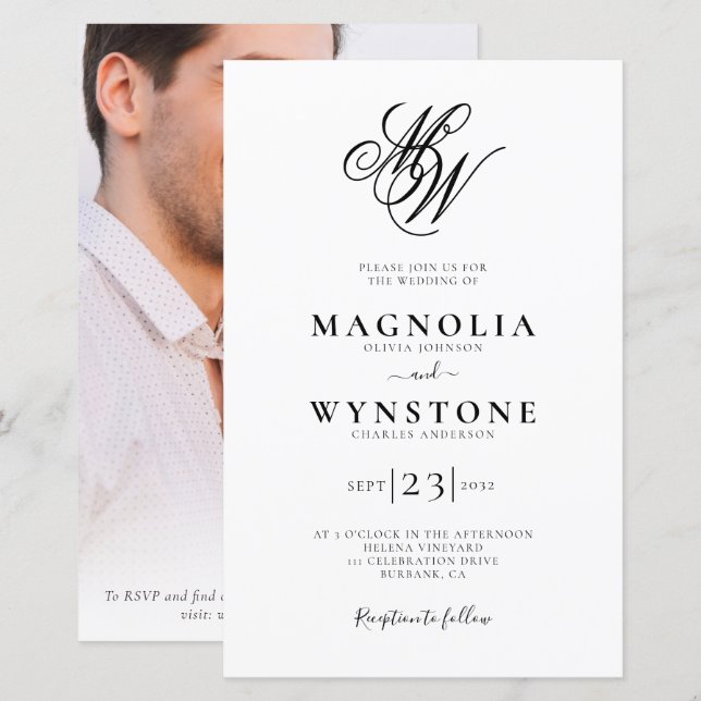 Papier Faire-part de mariage photo monogramme élégant au  (Devant / Derrière)