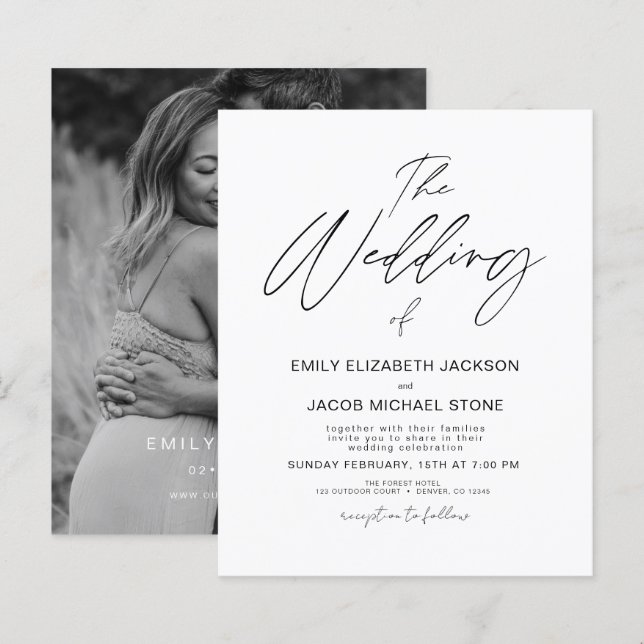 Papier Faire-part de mariage photo noir et blanc Budget (Devant / Derrière)