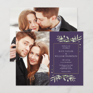 Papier Faire-part de mariage photo Purple Budget Greenery