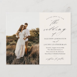 Papier Faire-part de mariage photo script budget ivoire