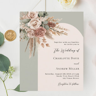 Papier Faire-part de mariage rose arche crème Sage