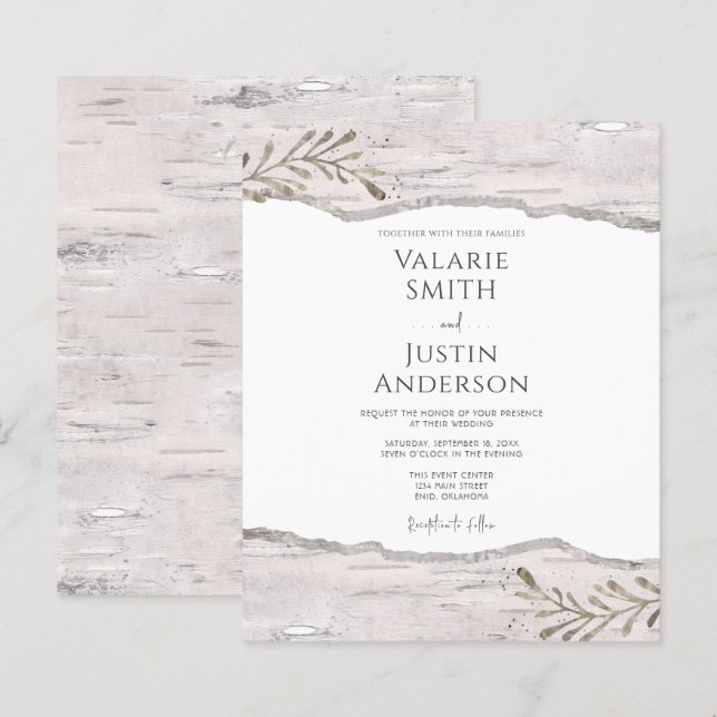 Papier Faire-part de mariage rustique en bois de bouleau (Devant / Derrière)