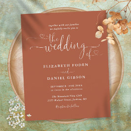 Papier Faire-part de mariage script coeurs de terre cuite