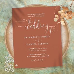Papier Faire-part de mariage script coeurs de terre cuite
