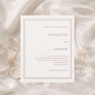 Papier Faire-part de mariage simple luxe ivoire taupe