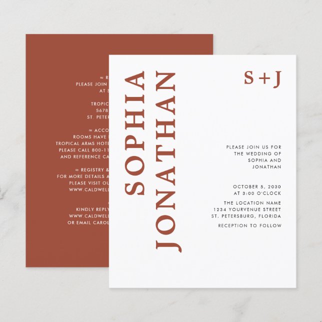 Papier Faire-part de mariage Terracotta tout compris et à (Devant / Derrière)