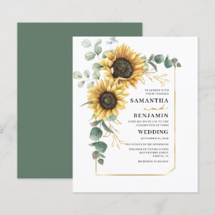 Papier Faire-part de mariage tournesol floral eucalyptus