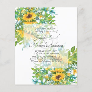 Papier Faire-part de mariage tournesols jaune bleu floral