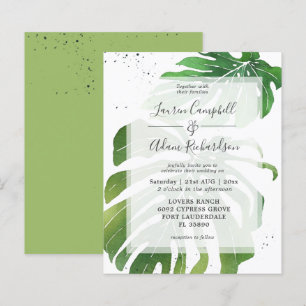 Papier Faire-part de mariage vert à feuillage tropical de