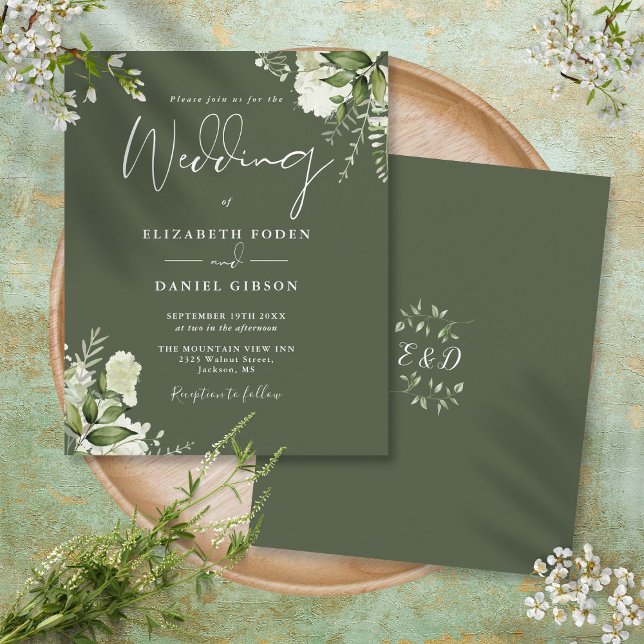 Papier Faire-part de mariage vert vert olive Budget (Budget Greenery Olive Green Wedding Invitation)