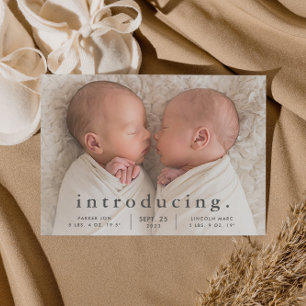 Papier Faire-Part de Naissance Jumeaux Photo Minimaliste 