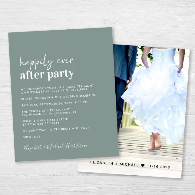Papier Faire-Part de Réception de Mariage Vert Sauge Écon (An chic Happily Ever After Party photo invitation for your wedding celebration)