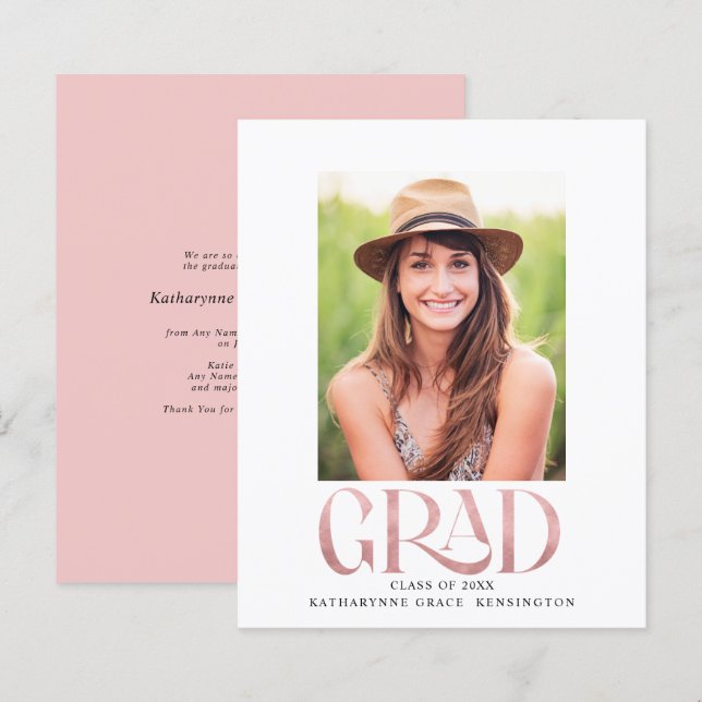 Papier Faire-part du Parti de Graduation Budget Pink Foil (Devant / Derrière)
