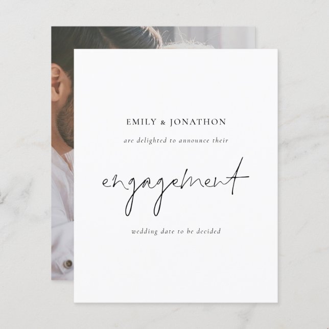 Papier Faire-part Fiançailles photo de script simple Budg (Devant / Derrière)