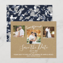 Faire part kraft camouflage bleu gris rustique pou