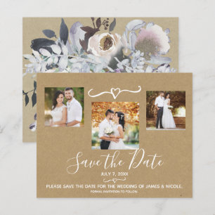 Papier Faire part kraft floral aquarelle rustique de mari