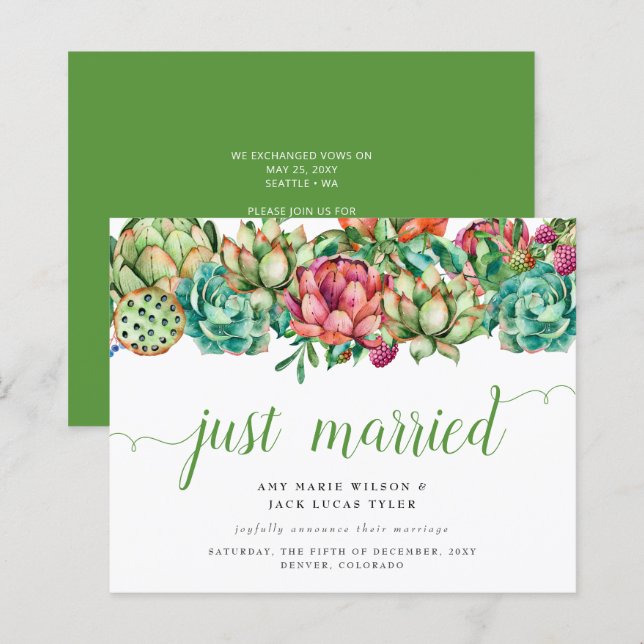 Papier Faire-part Mariage de cactus budgétaires successif (Devant / Derrière)