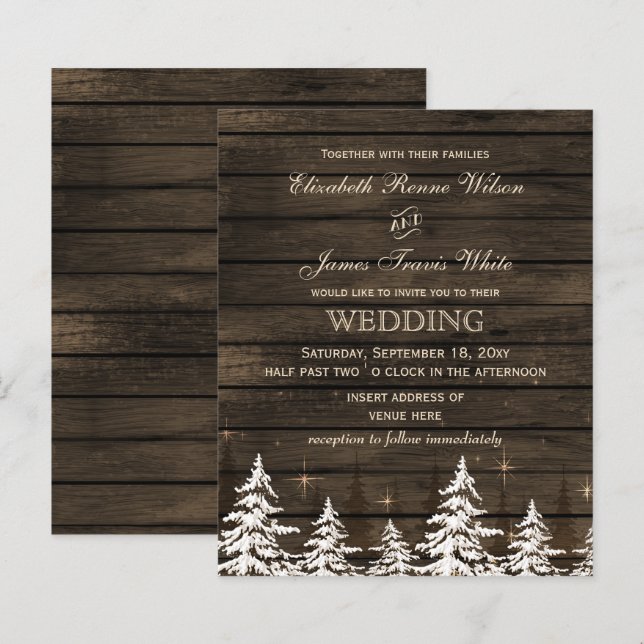 Papier Fairepart de mariage en bois de grange Budget en p (Devant / Derrière)