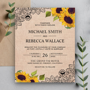 Papier Fairepart de mariage pas cher Tournesol en dentell