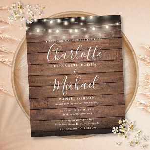 Papier Fairepart de mariage rustique avec guirlande lumin
