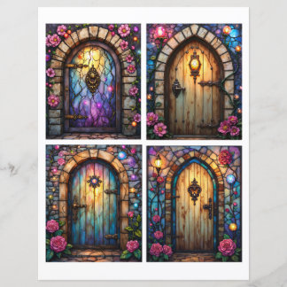 Papier Fairy door scenes ephemera card cutouts
