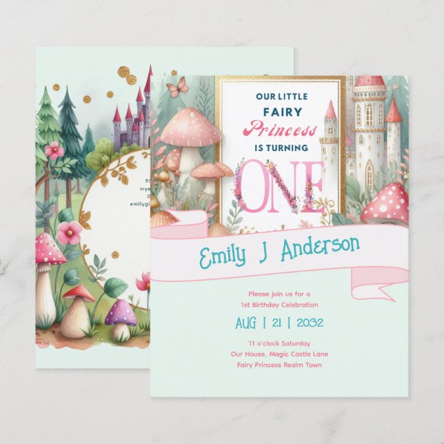 Papier Fairy Princess 1er anniversaire Fairycore Fairytal (Devant / Derrière)