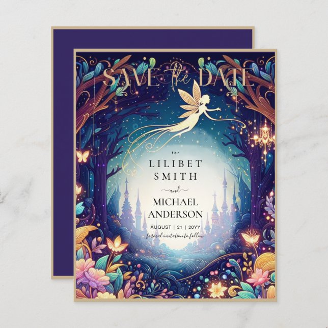 Papier Fairycore Enregistrer la date Fairytale Purple Gol (Devant / Derrière)