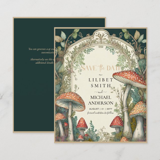 Papier Fairycore Enregistrer la date Green Gold Woodland (Devant / Derrière)