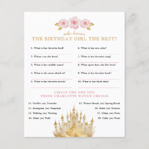 Papier Fairytale Princess Birthday Party Fiche de jeu